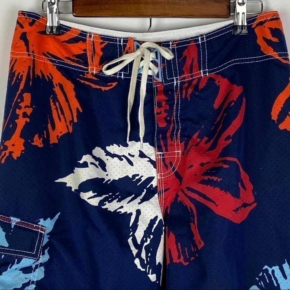 Billabong Floral Laced Front Swim Board Shorts Men's 32 Blue‎
